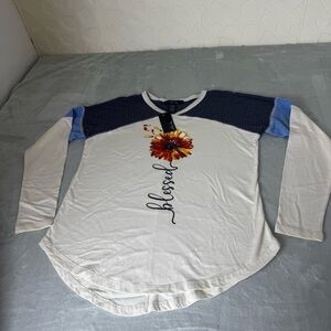 Long-Sleeved Sweatshirt with Sunflower and Blessed Logo ,V-Neck Size L.